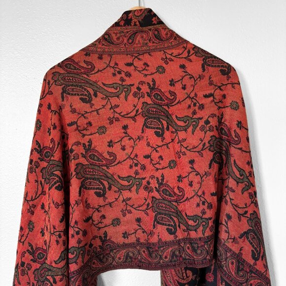 Floral Paisley Silk Pashmina Shawl Reversible Scarf Red Black Boho Maximalism - Picture 4 of 15